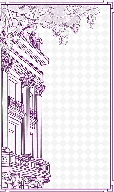 PSD png progettazione di cartoline architettoniche con stile di progettazione di cornice moderna outline arts scribble decorative