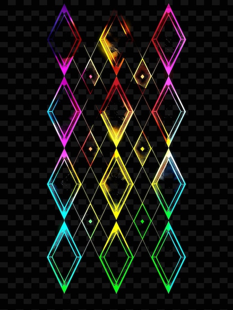 PSD png argyle decal with emblems of college and with radiant glow creative neon y2k shape decorativec