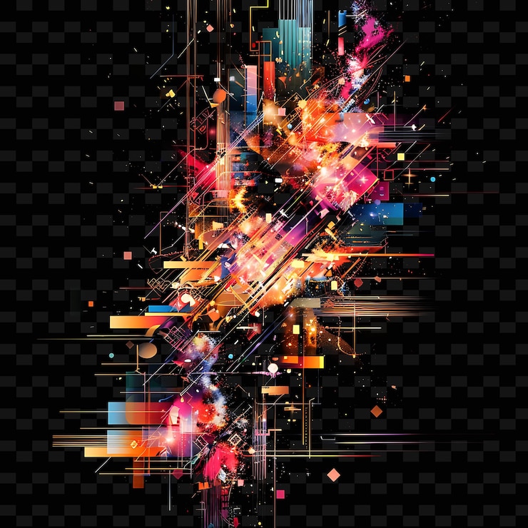 PSD png art deco glitch with geometric shapes bold colors and intric illustration texture background