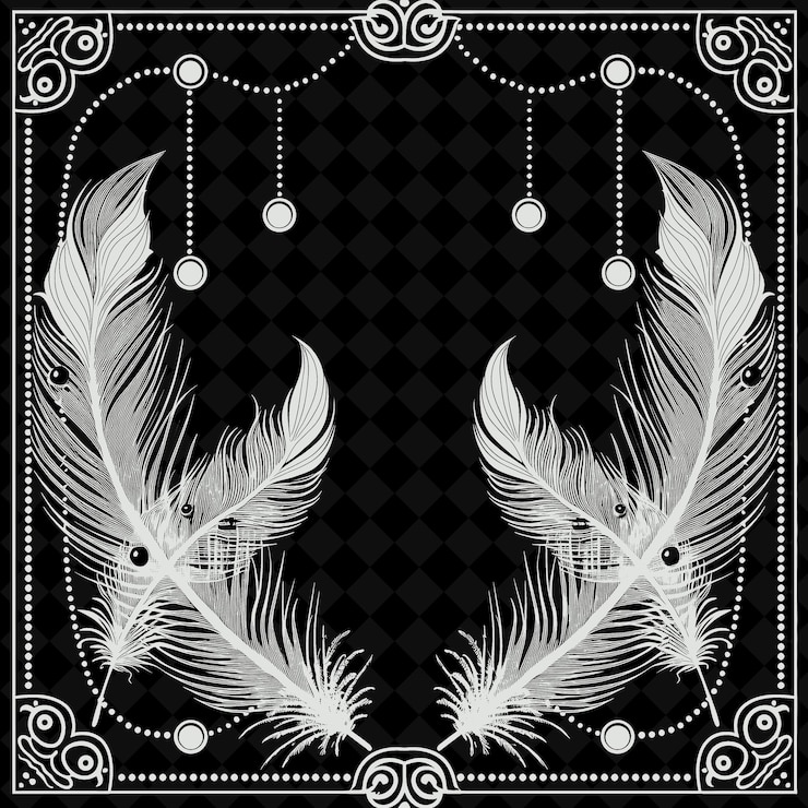PSD png art deco great gatsby folk art with feathers and pearls for outline traditional frame art