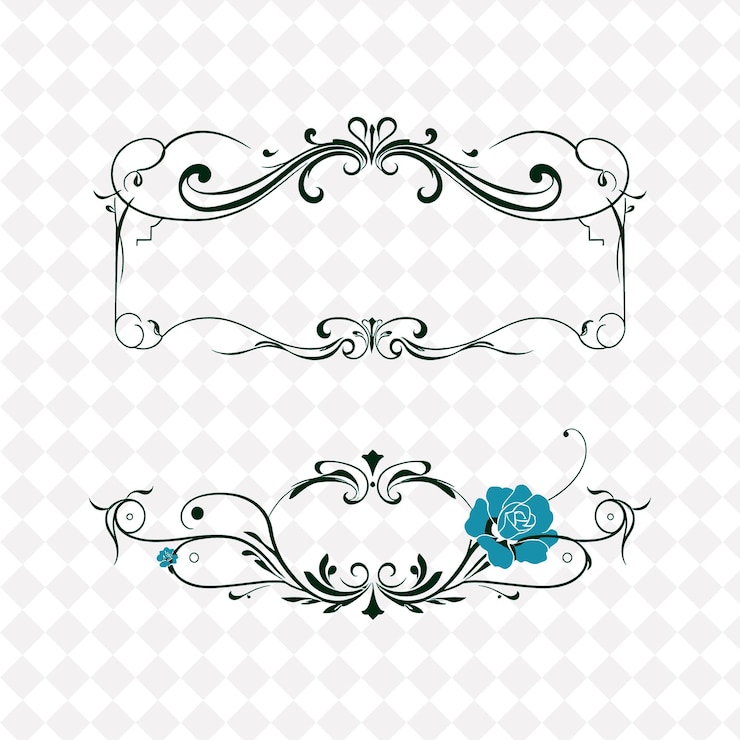 PSD png art nouveau borderlines met organische en vloeiende lijnen en bloemdecoraties folk art design