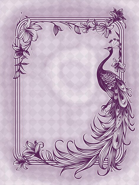 PSD png art nouveau frame art with peacock and lily decorations bord illustration frame art decorative