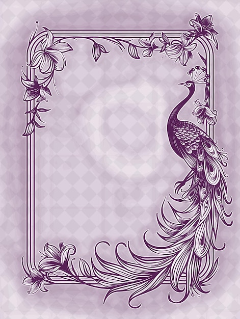 PSD png art nouveau ramka sztuka z dekoracjami pawiana i lilii bord ilustracja ramka artystyczna dekoracyjna