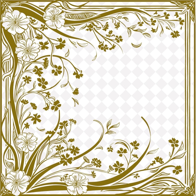 PSD png art nouveau spring equinox folk art with flowers and vines f traditional unique frame decorative