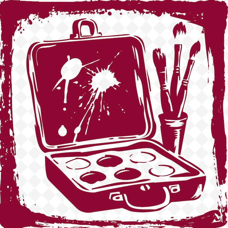 PSD png art set with a whimsical design featuring a paintbrush palet outline art creative designs