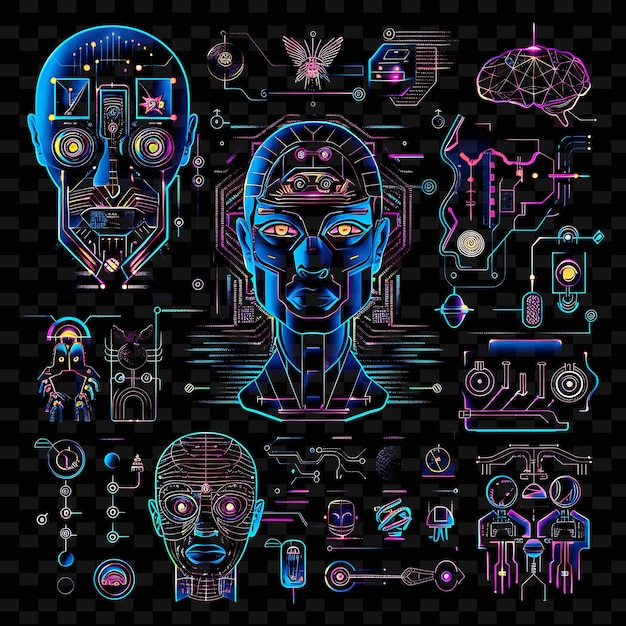 PSD png artificial intelligence tape decal with ai powered robots a creative neon y2k shape decorativen