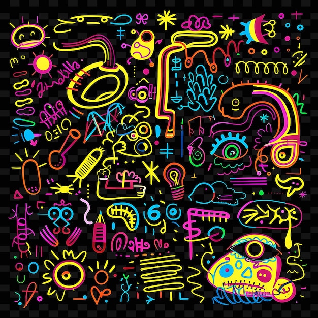 Png artistic tape decal with hand drawn illustrations and doodl creative neon y2k shape decorativee