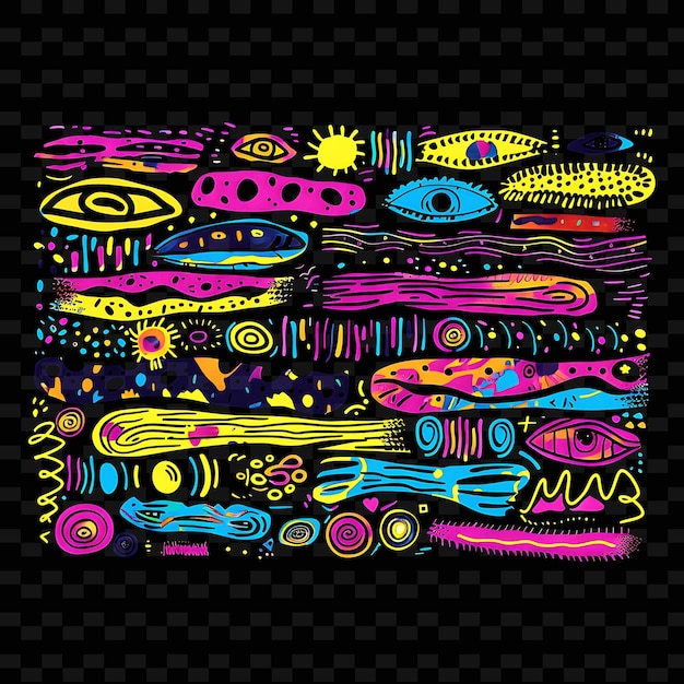 Png artistic tape decal with hand drawn illustrations and doodl creative neon y2k shape decorativee