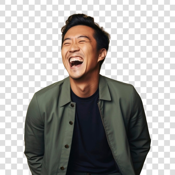 PSD png asian man laughing adult studio shot