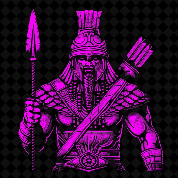 PSD png assyrian warrior with a lance a stern expression in a marchi medieval warrior character shape