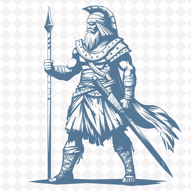 PSD png asyryjski wojownik z włócznią surowy wyraz w postaci średniowiecznego wojownika marchi