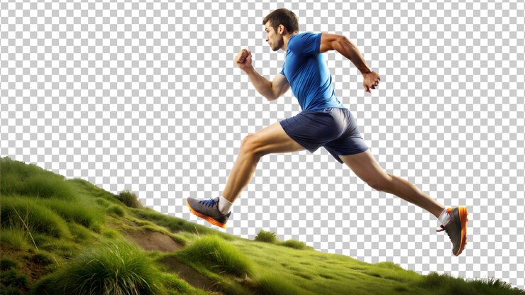 PSD png athlete running uphill in nature transparent
