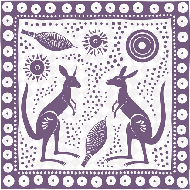 Png australian folk art with kangaroos and aboriginal dot painti traditional unique frame decorative