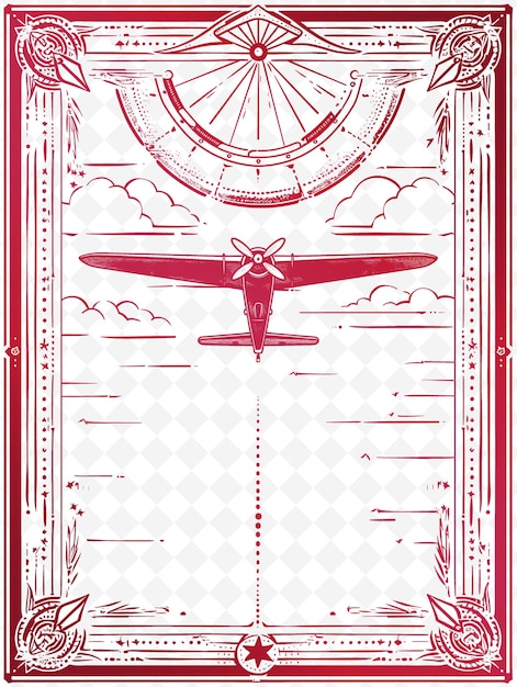 PSD png aviation postcard design with modern frame style design deco outline arts scribble decorative