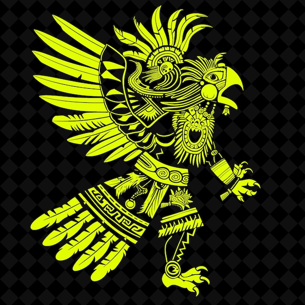 PSD png aztec eagle warrior with a tepoztopilli adorned with feather medieval warrior character shape