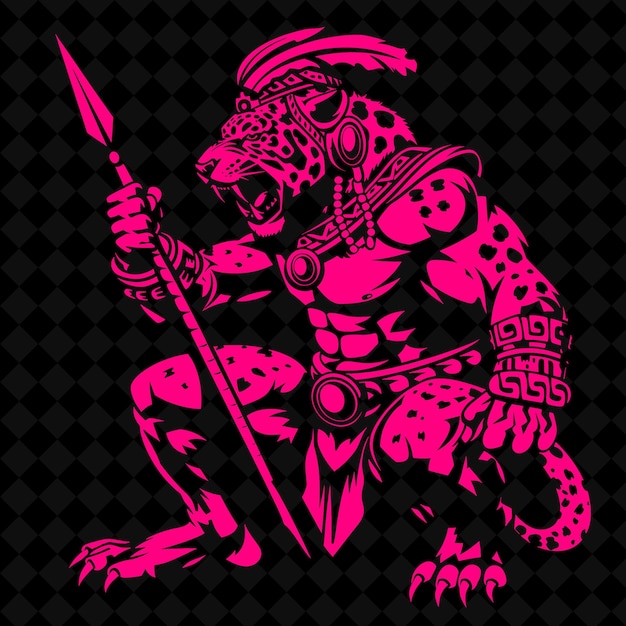 Png aztec jaguar warrior with a macuahuitl with a fierce express medieval warrior character shape