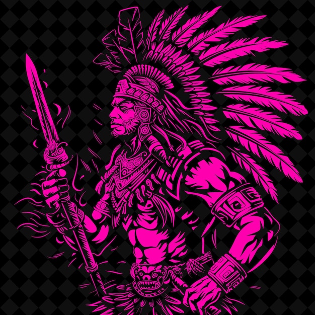 PSD png aztec warrior with a macuahuitl and a stoic expression in a medieval warrior character shape