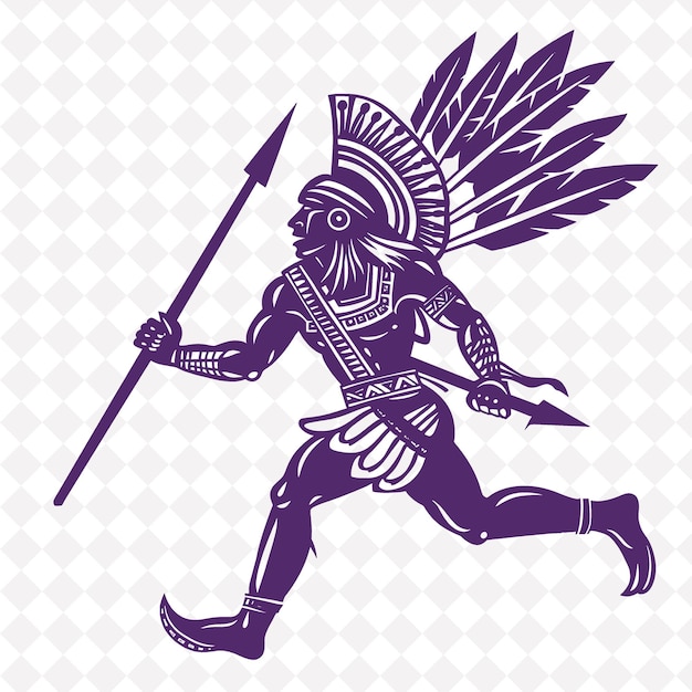 PSD png azteekse krijger met een atlatl en een tlahuiztli die agi uitdrukken middeleeuwse krijger karaktervorm