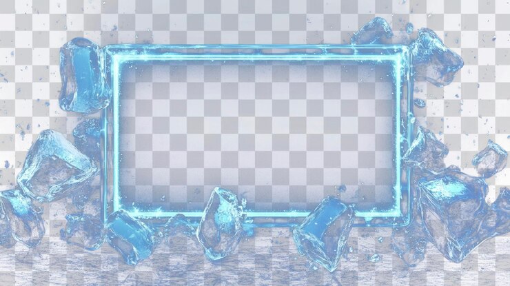 PSD png background with winter glass ice cold and wide rectangular frame illustration abstract crystal