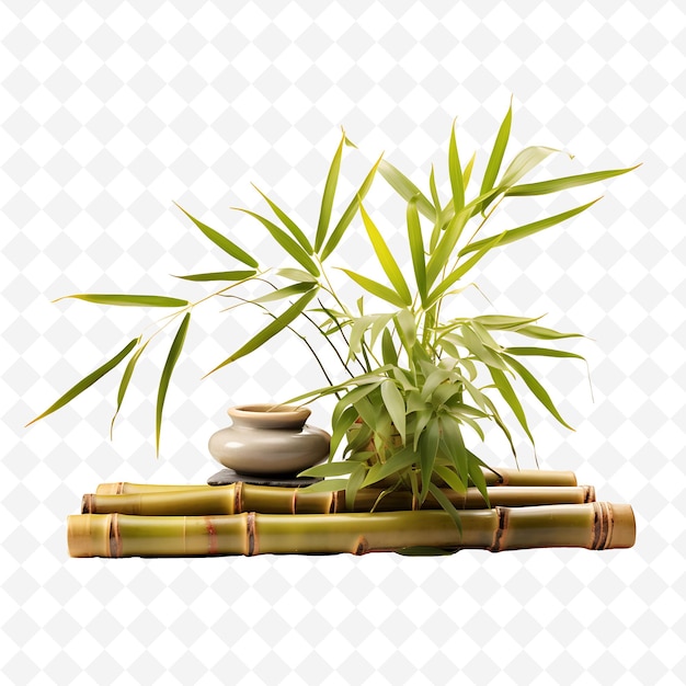 PSD png bamboo bonsai bamboo pot długie szczupłe liście zen garden conc przezroczyste różnorodne drzewa dekoracja
