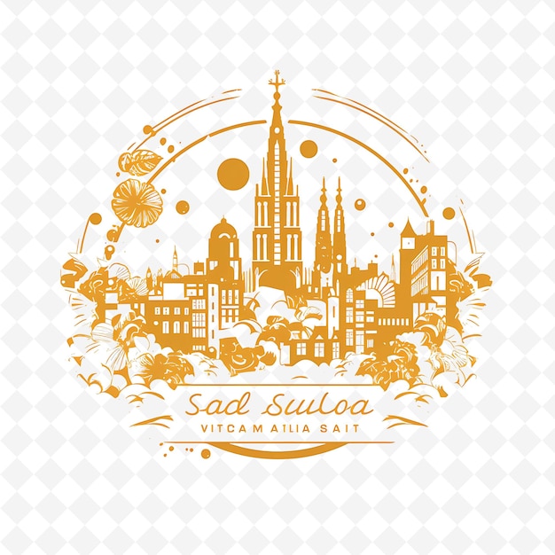 PSD png barcelona city met monochrome saffron color sagrada familia met de hand getekende aquarel landschappen