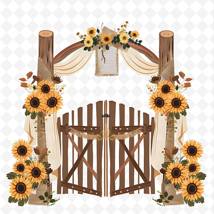 PSD png barn gate with country wedding decorations gate is decorated creative abstract art designs
