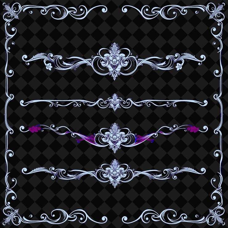 PSD png baroque scrollwork borderlines with cherub and floral decorations design in t folk art design