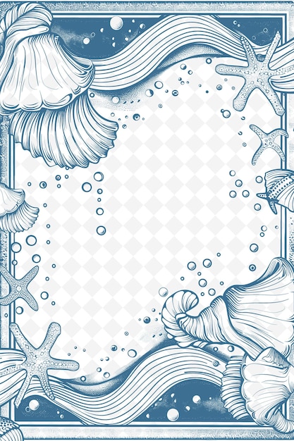 PSD png beach themed postcard design met seashell frame style compl outline arts scribble decorative