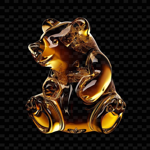 PSD png bear gevormd in swirling maple syrup amber gekleurd transparante dierlijke vorm abstracte kunst