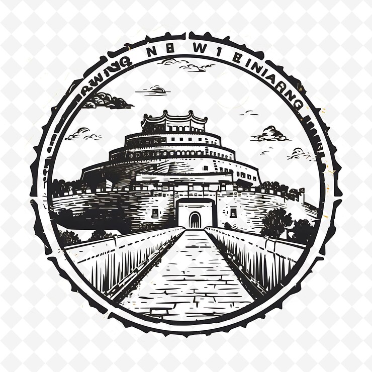 PSD png beijing city with monochrome yellow color great wall and pan handdrawn watercolor landscapes