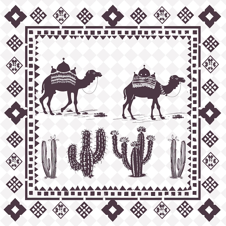 PSD png berber tribal stamp with geometric patterns and camels for d traditional unique frame decorative