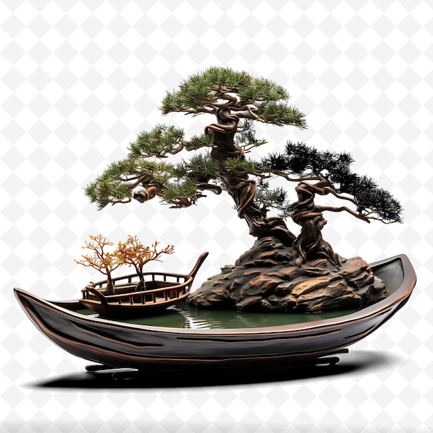 PSD png black pine bonsai lacquer pot needle like leaves tranquil la transparent diverse trees decor