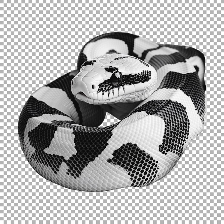 PSD png black and white ball python on transparent background