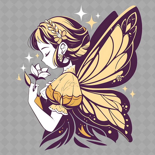 PSD png blinkende en stralende anime vlindermeisje met mooie win creatieve chibi sticker collectie