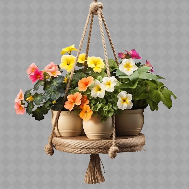 PSD png bloemen in een plantenpot op touw staat met kleur tuin obje interieur boom op schone achtergrond