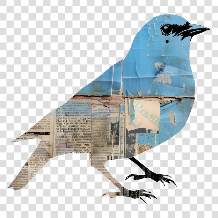 PSD png 藍色鳥形拼貼 剪輯 背景 復古藝術