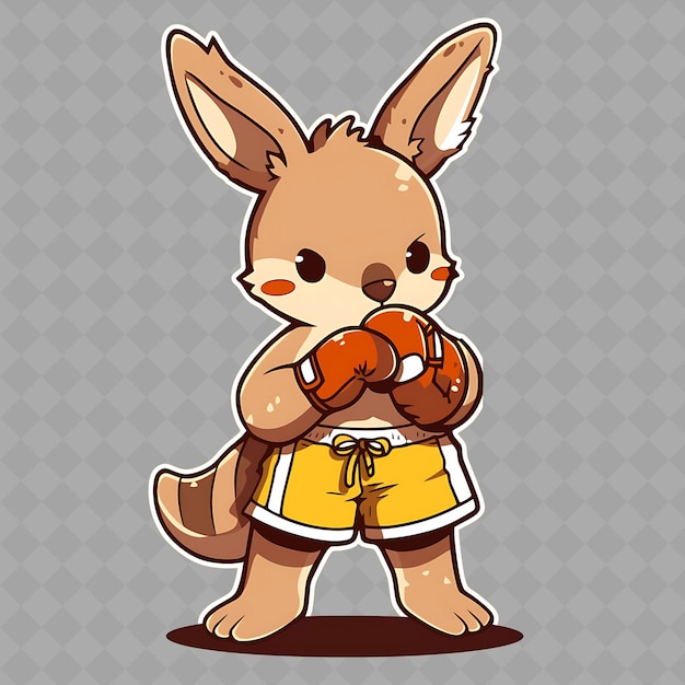 PSD png boeiende en kawaii anime kangaroo boy met kangaroo pouc creatieve chibi sticker collectie