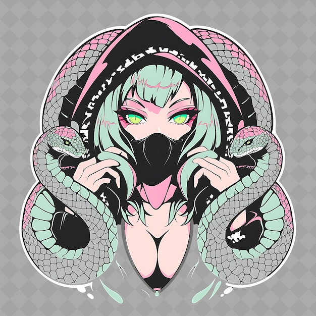 PSD png boeiende en verleidelijke anime snake girl met snake eyes een creatieve chibi sticker collection