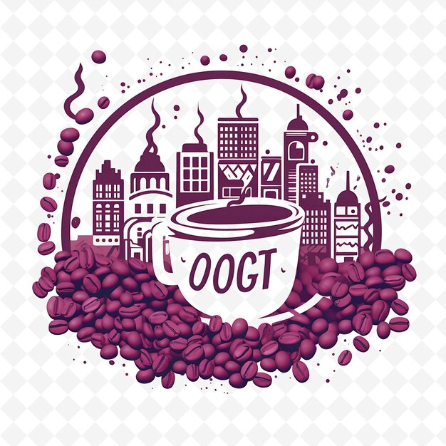 PSD png bogot city with monochrome purple color coffee beans decorat handdrawn watercolor landscapes