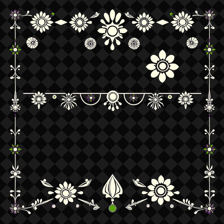 PSD png bohemian borderlines design with eclectic and colorful decorations in the sty folk art design