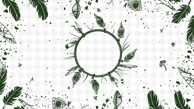 PSD png bohemian frame art with dreamcatcher and feather decorations illustration frame art decorative
