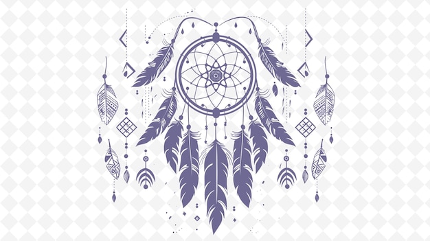 PSD png bohemian frame art with dreamcatcher and feather decorations illustration frame art decorative