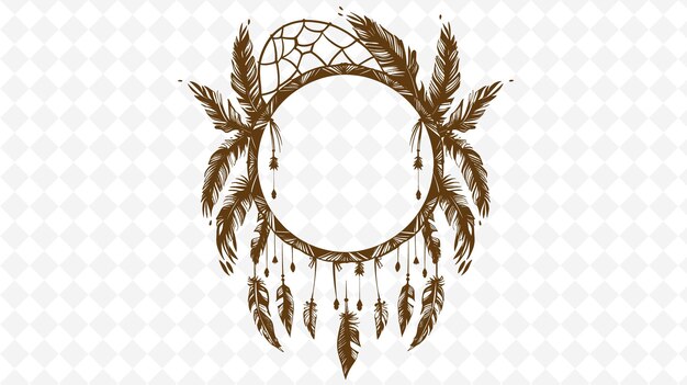 PSD png bohemian frame art with dreamcatcher and feather decorations illustration frame art decorative