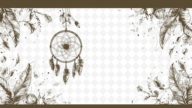 PSD png bohemian frame art con dreamcatcher e decorazioni di piume illustrazione frame art decorative