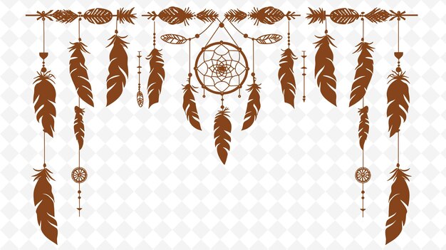 PSD png bohemian frame art z dekoracjami dreamcatcher i pióra ilustracja frame art decorative