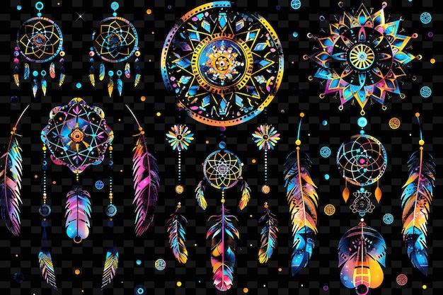 PSD png bohemian tape decal with images of dreamcatchers and feathe creative neon y2k shape decorativer