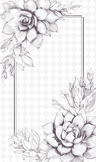 PSD png botanical postcard design with a succulent frame style featu outline arts scribble decorative