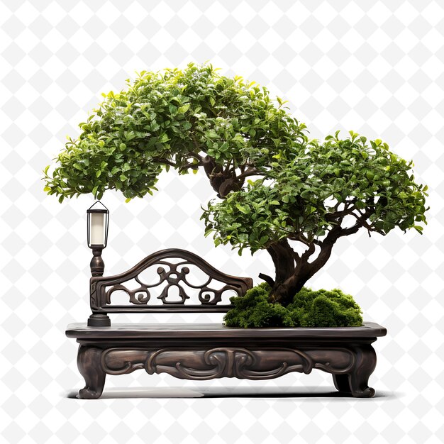 PSD png boxwood bonsai concrete pot oblong leaves urban oasis concep transparent diverse trees decor