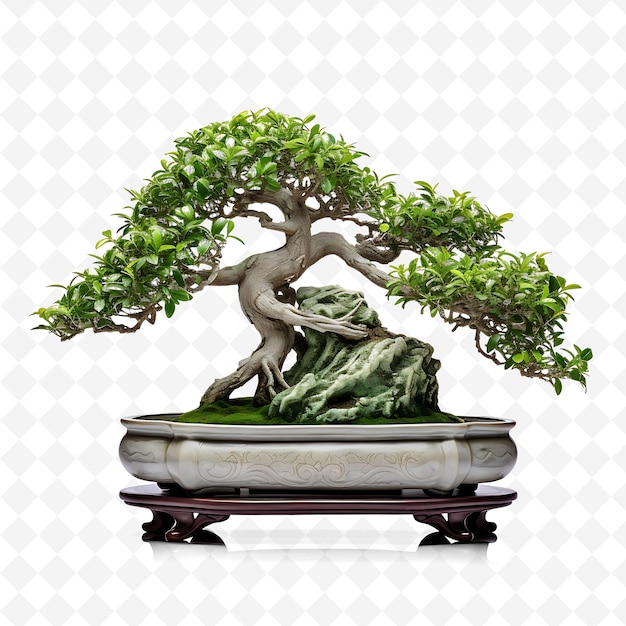 PSD png boxwood bonsai tree marble pot małe owalne liście klasyczne c przezroczyste różnorodne drzewa dekoracja