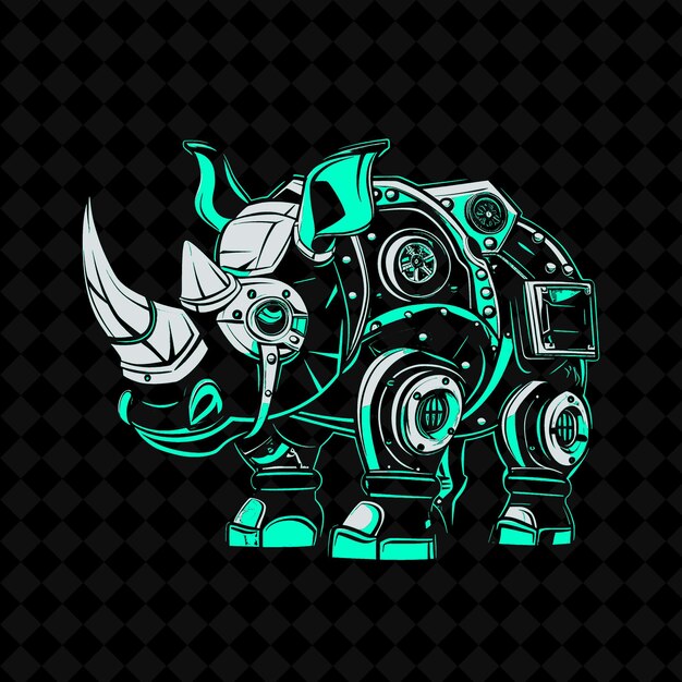 PSD png brave charging rhino met riveted armor en clockwork horn d animal mascot outline collections